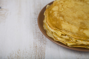 Pancakes on a table. Shrovetide.