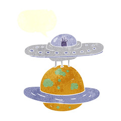 retro speech bubble cartoon flying saucer