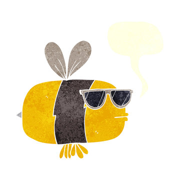 retro speech bubble cartoon bee wearing sunglasses