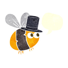 retro speech bubble cartoon bee in top hat
