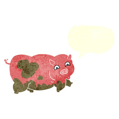 retro speech bubble cartoon pig