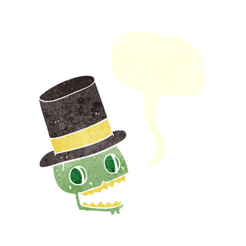 retro speech bubble cartoon laughing skull in top hat