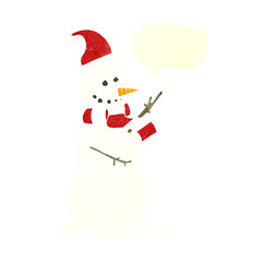 retro speech bubble cartoon snowman