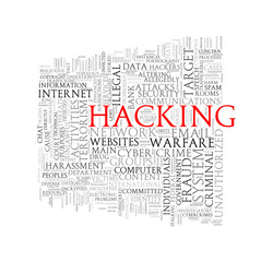 Word tags wordcloud of hacking