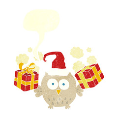 retro speech bubble cartoon christmas owl