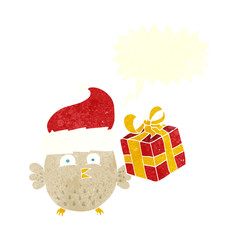 retro speech bubble cartoon  christmas owl