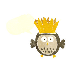 retro speech bubble cartoon owl wearing paper crown christmas ha