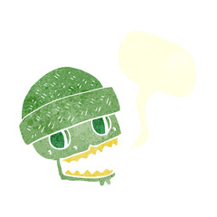 retro speech bubble cartoon skull wearing hat