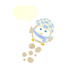 retro speech bubble cartoon cute little owl flying