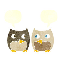 cute retro speech bubble cartoon owls