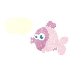 funny retro speech bubble cartoon fish with big pretty eyes
