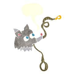 retro speech bubble cartoon dog with leash