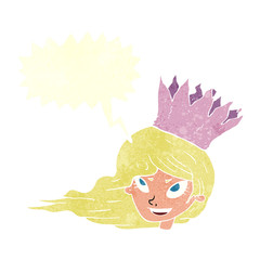 retro speech bubble cartoon woman with blowing hair