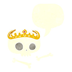 retro speech bubble cartoon skull wearing tiara