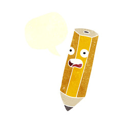 happy retro speech bubble cartoon pencil
