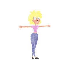 retro cartoon woman spreading arms