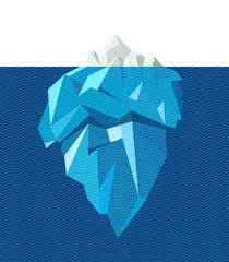 Isolated full big iceberg with  line blue waves, flat style illustration