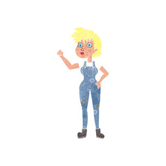 retro cartoon confident farmer woman