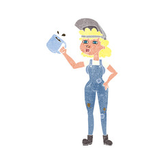 retro cartoon woman in dungarees