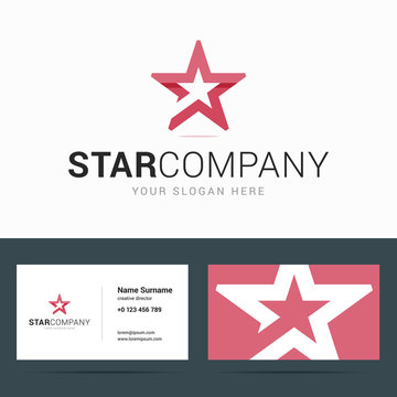 Logo And Business Card Template With Star Shape.