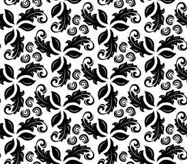 Floral black and white ornament. Seamless abstract background with fine pattern