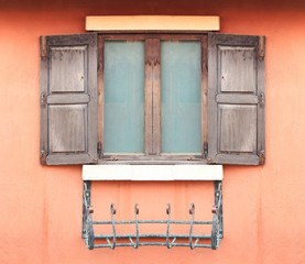 Open Old Window On Brick Wall