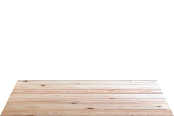 Wood table top on white background