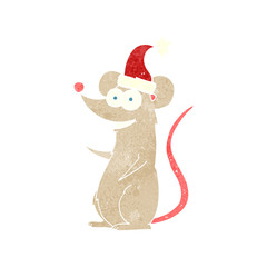 retro cartoon mouse wearing christmas hat