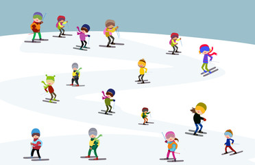 Fototapeta premium Winter landscape with funny skiers