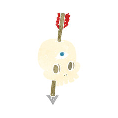 retro cartoon magic skull with arrow through brain