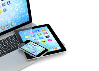 Laptop, phone and tablet pc.