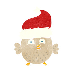 retro cartoon owl wearing christmas hat