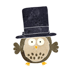 retro cartoon owl wearing top hat