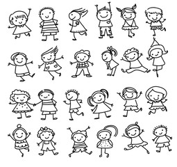 Group of kids,drawing sketch