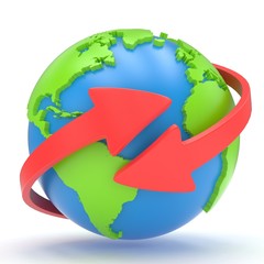 Arrows and Earth globe. 3d render