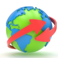 Arrows and Earth globe. 3d render