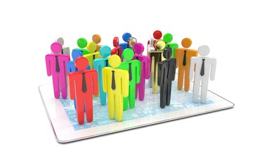 group of people figures on tablet PC, 3d render