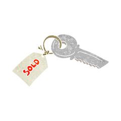 retro cartoon key with sold tag