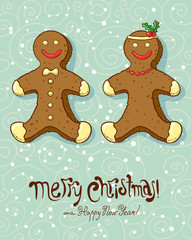 gingerbread boy and girl. Christmas card