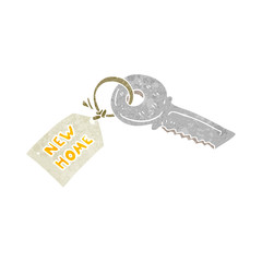 retro cartoon house key with new home tag