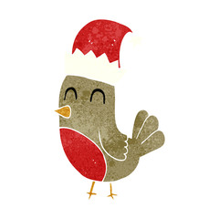 retro cartoon christmas robin