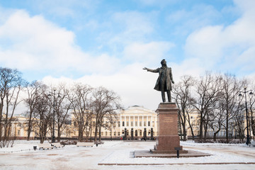 Arts Square, a monument to Pushkin. Winter, St. Petersburg