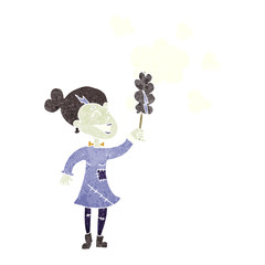 retro cartoon zombie woman dusting