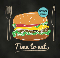 Restaurant Fast Foods burger menu on chalkboard vector format ep