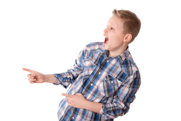 Happy teenager boy over the white