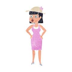 retro cartoon woman wearing sun hat