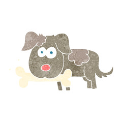 retro cartoon dog with bone