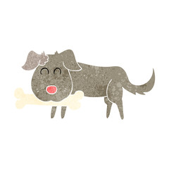 retro cartoon dog with bone