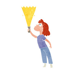 retro cartoon woman searching with torch