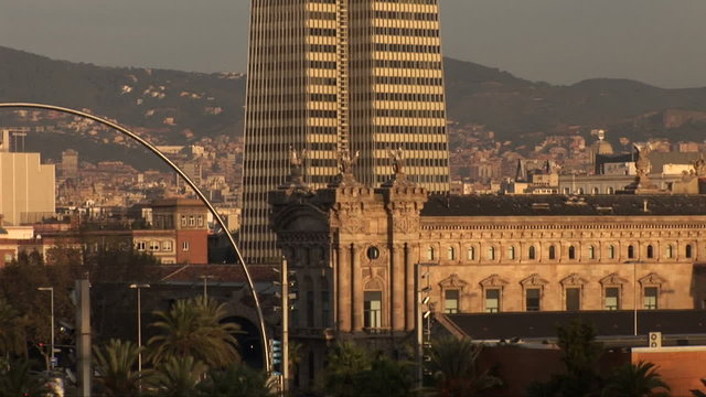 Pan down the Edifice Colon in Barcelona, Spain
